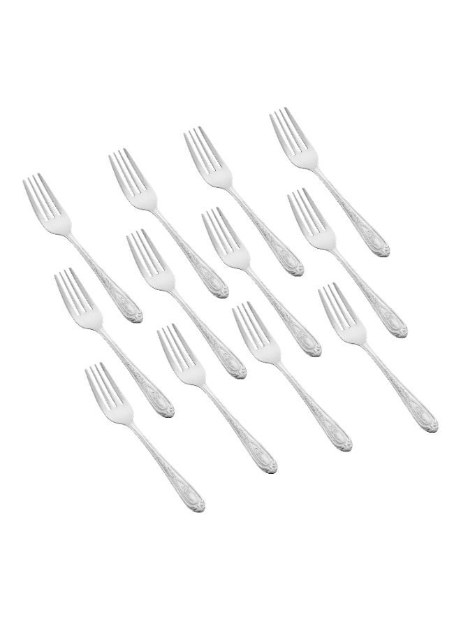 هيك طقم شوك حلى من الستانلس ستيل المقاوم للصدأ مكون من 12 قطعة فضي - Image 1